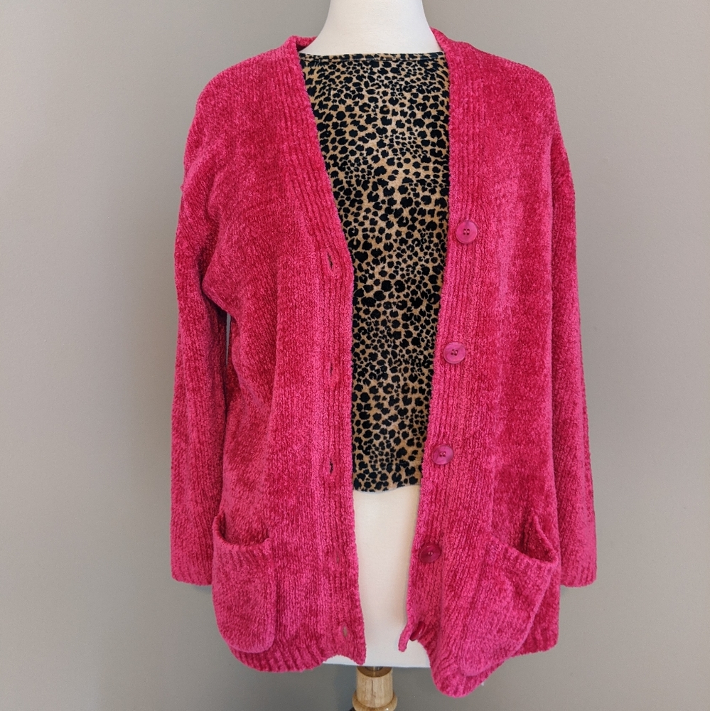Vintage Hot Pink Velour Sweater